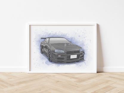 Personalised Nissan Skyline GTR R34 Art Print